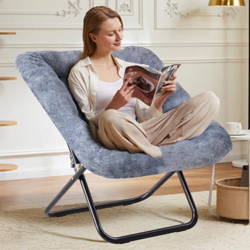 DUMOS Comfy Chair for Adults, Soft Faux Fur Folding Lounge for Bedroom Living Room Dorm Rooms Flexible Reading Chair for T...
