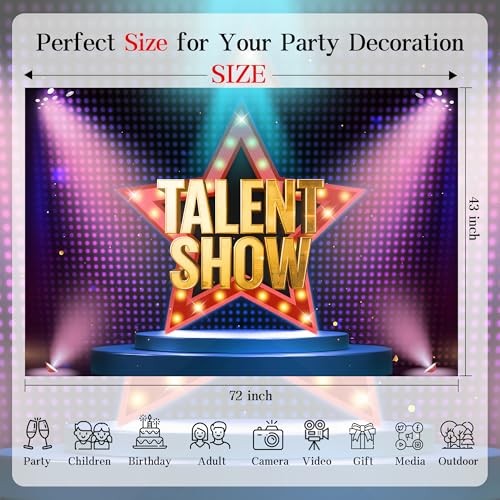 Starlight Stage Backdrop Red Curtain with Spotlights for Talent Show, Magic Performance, Theater Photography Background Bi...
