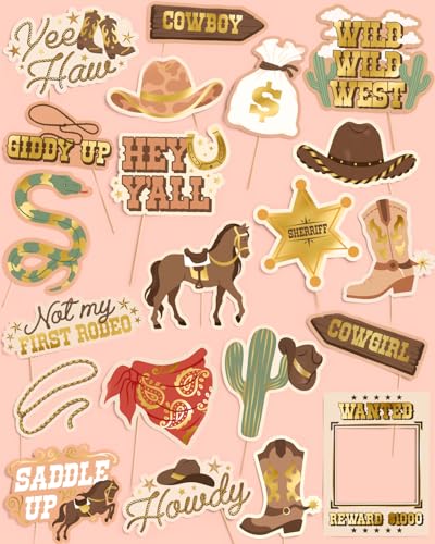 xo, Fetti Western Photo Booth Props - 24 Count | Kids Rodeo Party Backdrop, Birthday Background Decorations, Hoedown Bache...