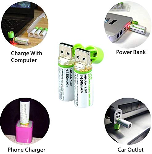 Greenearth Usb Rechargeable Aa Batteries | 1450 Mah | Quick Charge Usb Charger | 500 Cycles Reusable | Nimh Double A 1.2V (2 Pac