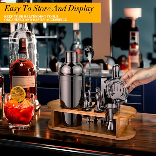 Cocktail Shaker Set Bartender Kit with Stand, Stainless Steel Drink Mixer Set with All Essential Accessories, Professional...