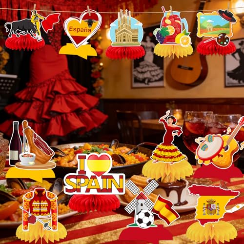 12 Pcs Spain Honeycomb Centerpieces Spain Themed Table Decorations for Fiesta Española Flamenco Party Decor Supplies
