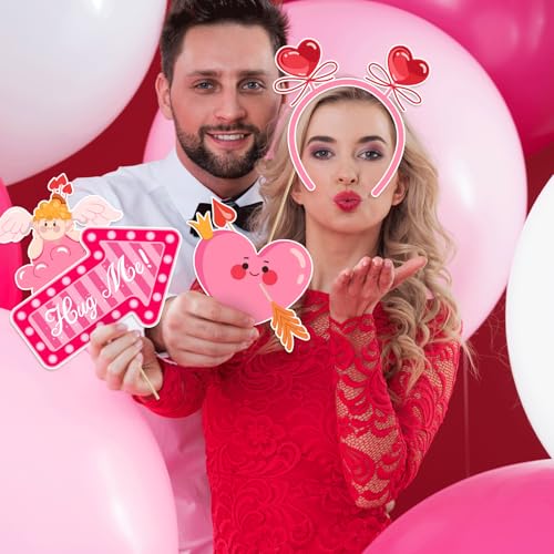Happy Valentine's Day Photo Booth Props Kit, 24 PCS Selfie Photo Booth Accessories with “Happy Valentine’s Day” Signs, Cut...