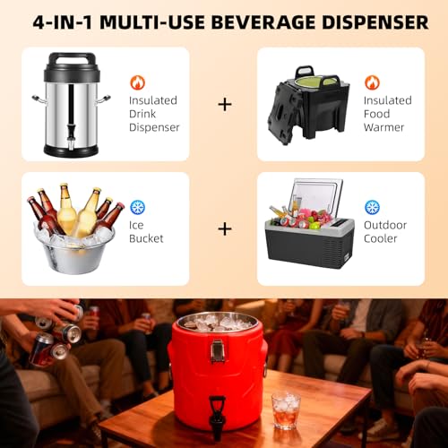 Beverage Dispenser 4 Gallon, Hot Drink Dispenser with 304 Stainless Steel Interior & Spout, Hot Water Dispenser for Partie...