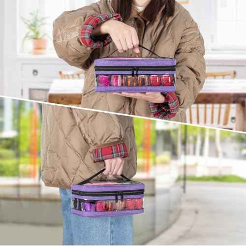 BAFASO Small Clear Nail Polish Organizer Case Holds 12 Bottles (15ml - 0.5 fl.oz), PVC Nail Polish Storage with a Removable Inner Pouch (Bag Only), Purple (Patented)