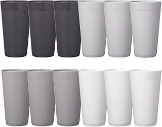 US Acrylic Newport 20 ounce Unbreakable Plastic Stackable Water Tumblers in Grey Stone | Set of 12 Drinking Cups | Reusabl...