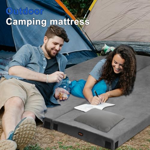 Memory Foam Camping Mattress pad, Comfortable Thick Floor Sleeping Mat for Adults with Waterproof and Non-Slip Bottom, Por...