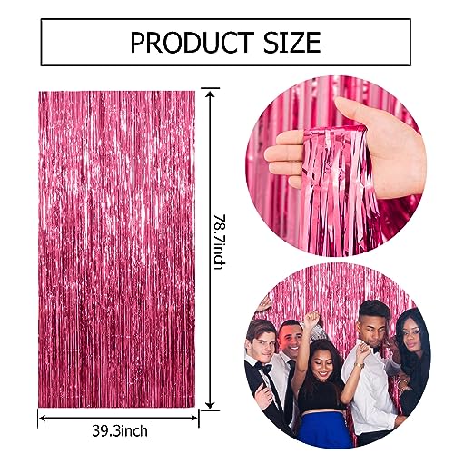 2 Pack Pink Backdrop Party Decorations Tinsel Curtain Party Backdrop Foil Fringe Birthday Decorations Photo Booth Streamer...