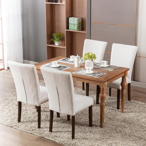 COLAMY Upholstered Dining Chairs Set of 4, Parsons Style Linen Beige Accent Chairs with High Back, for Round Kitchen Table...