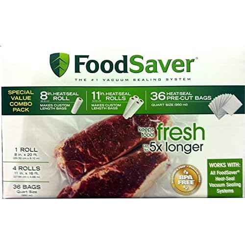 FoodSaver Special Value Vacuum Seal Combo Pack 1-8"Roll; 4-11"Rolls; 36 Pre-Cut Bags