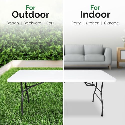 EconoHome 6ft Folding Table with Handle | Heavy-Duty Foldable Table | Portable Table for Indoor & Outdoor Use