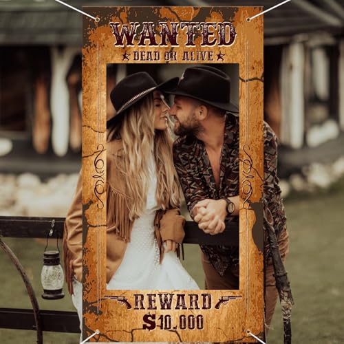 Large Western Wanted Poster Western Cowboy Party Decoration Wanted Photo Booth Frame Wild West Selfie Banner Backdrop for ...