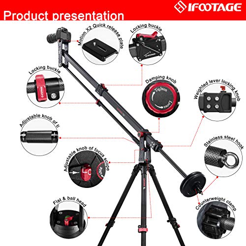 IFOOTAGE Bundle – 65" Carbon Fiber Video Tripod with Centre Pole and 85" Carbon Fiber Mini Jib Crane M1 III, Professional ...