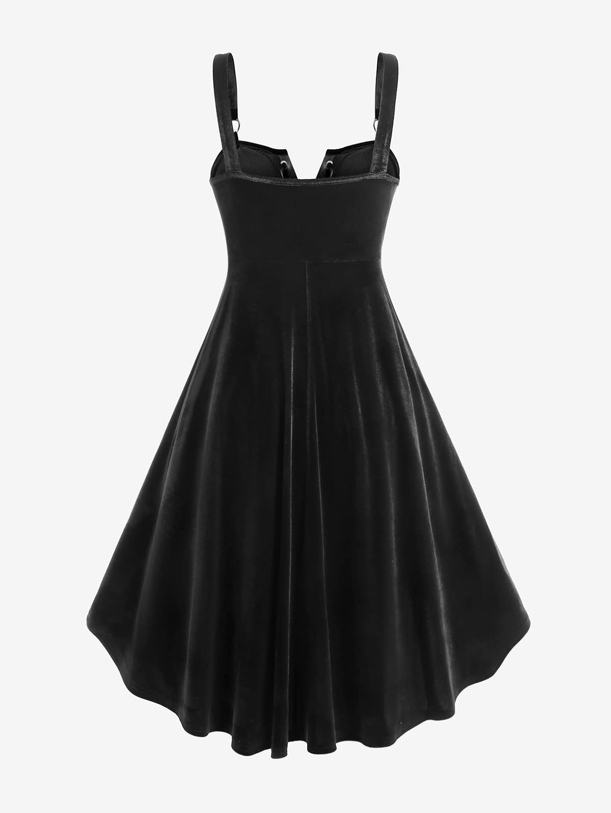 ROSE GAL Rosegal Gothic Lace Up Grommets High Low Velvet Midi Dress(Black-215/M)