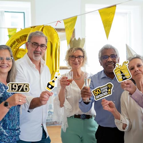 50th Birthday Photo Booth Props for Women & Men, Black Gold Adult 50th Birthday Photo Booth Props, Cheers to Fifty Birthda...