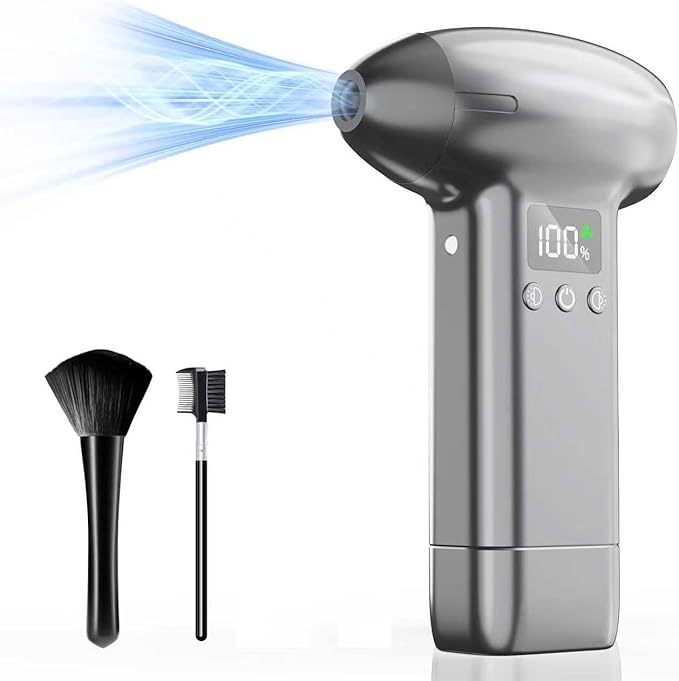 Upgraded Compressed Air Duster-300000RPM Ultra-Powerful Brushless Motor Electric Air Duster 30W Fast Charging &4 Light Modes,Rechargeable 3-Gear Adjustable Cordless Blower for PC,Keyboard,Car,Outdoor