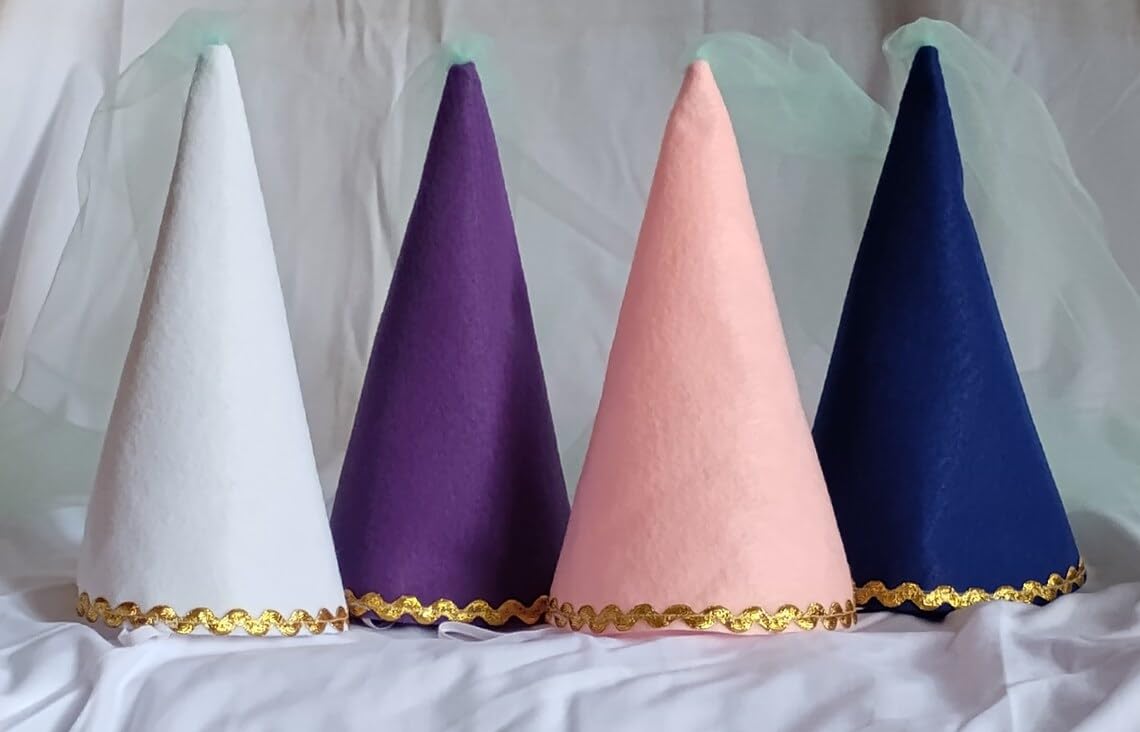 Felt Girls Princess Cone Hat Renaissance Veil Hat Medieval Tulle Hat Dress-up Play Birthday Party Halloween