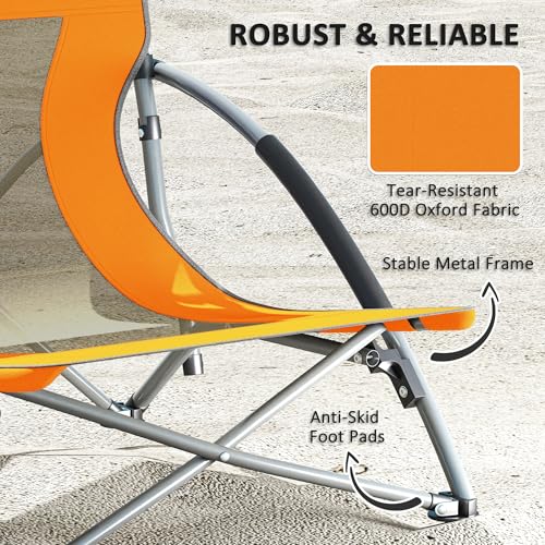 Outsunny Set of 2 Backpack Beach Chair, Folding Beach Chairs with Mesh Back, Carry Bag and Cup Holder, Lightweight and Por...