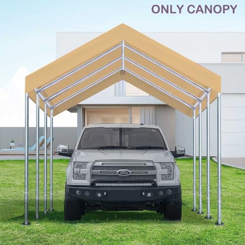 Vanteriam 10'x20' Upgraded Carport Replacement Top Canopy Cover for Car Garage Shelter Tent Party Tent with Ball Bungees B...
