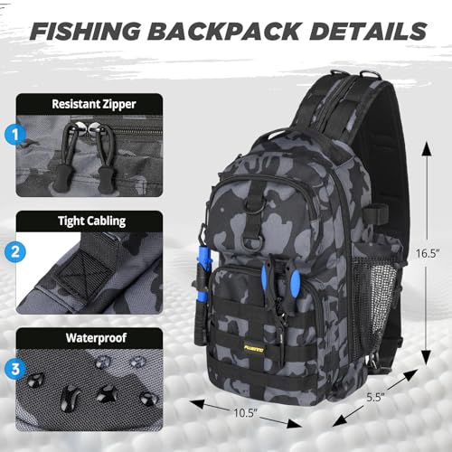 PLUSINNO Fishing Backpack with Fishing Rod and Reel Combos Tackle Boxes, Waterproof Tackle Backpack for Fishing Gear with ...