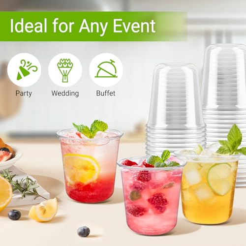 Soelomu 12 oz Disposable Stemless Wine Glasses, 50 Pcs Crystal Plastic Cocktail Cups Clear Classic Cold Drinking Party Gla...