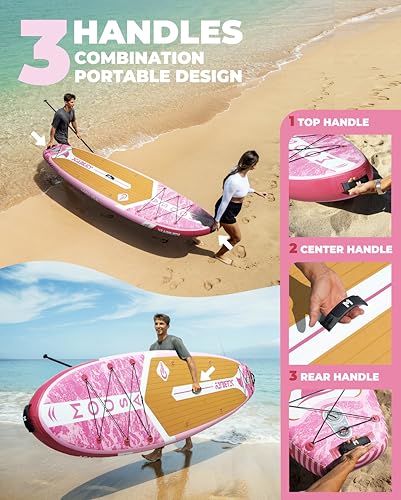 MOUSA 11'×35" Inflatable SUP Board Bundle – 2 Colors (Gray & Pink), Stable Paddleboard for 2 People, Full EVA Deck, 100L B...