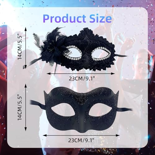 Gorbgle Masquerade Mask for Couples, Glitter Venetian Lace Masks for Women Men, Costume Eye Mask for Ball Party, Carnival