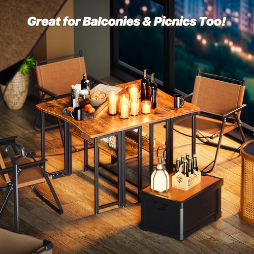 Huuger Folding Desk with Storage Shelf, 31.5 Inch Foldable Computer Table for Small Spaces, Space Saving Sofa Table for Co...