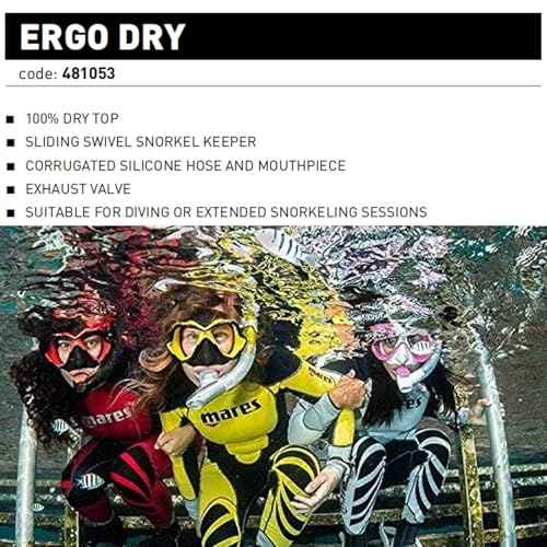 Mares Unisex Adults Ergo Dry Snorkel - Durable Lightweight Scuba Diving & Snorkeling Gear with Dry Top & Ergonomic Mouthpiece