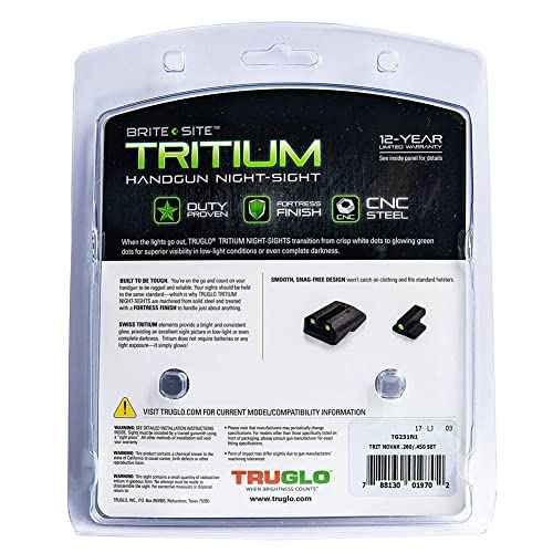 Truglo Tritium Handgun Sight High-Visible Front & Rear Night Sights with Daylight White Dots & Low-Light Tritium Glowing Green Dots, Compatible with 1911 Handguns