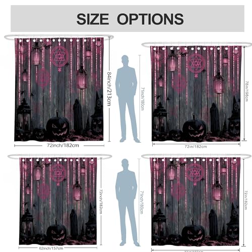 Halloween Shower Curtain, Spooky Peach Lanterns Dark Wood Bathroom Decor, Fall Autumn Gothic Style Waterproof Fabric Shower Curtain with Hooks 72x84 Inch
