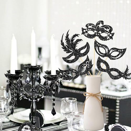 umoni Masquerade Mask Party Centerpiece Sticks 12Pcs Venetian Mask Party Decorations Bachelorette Mask Table Toppers Masqu...