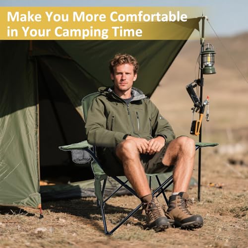 VOYSIGN Folding Camping Chair with Cup Holder & Storage Bag, 225lbs Capacity, Large Anti-Sink Feet, Breathable PE Coated F...