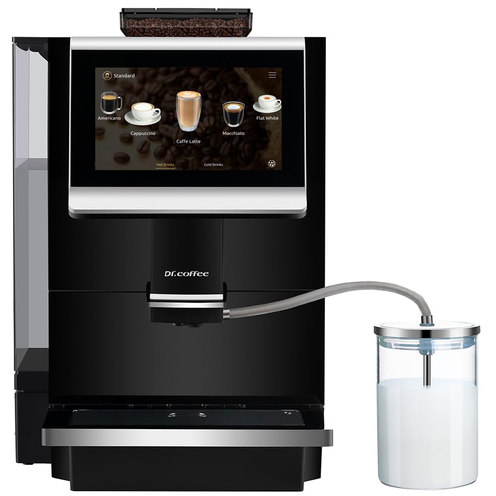 DR.COFFEE C12 Fully Automatic Coffee Machine, Espresso Machine With Ceramic Flat Burrs, 9 Grind Size Options, 7” HD Large Touchscreen, 4 Water Tank for Office Use
