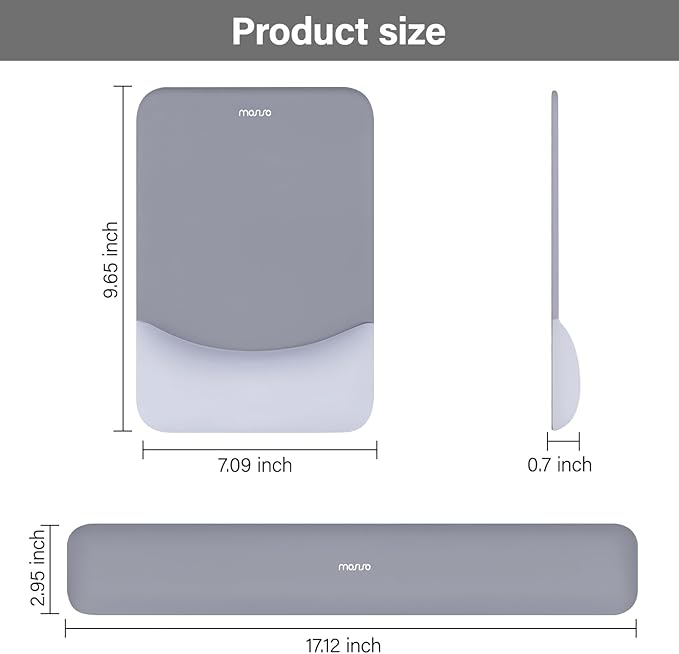 MOSISO Wrist Rest Support for Mouse Pad&Keyboard Set, Rectangular Ergonomic Mousepad Non-Slip Base Home/Office Pain Relief&Easy Typing Pad with Neoprene Cloth&Raised Silicone Lining, Gray