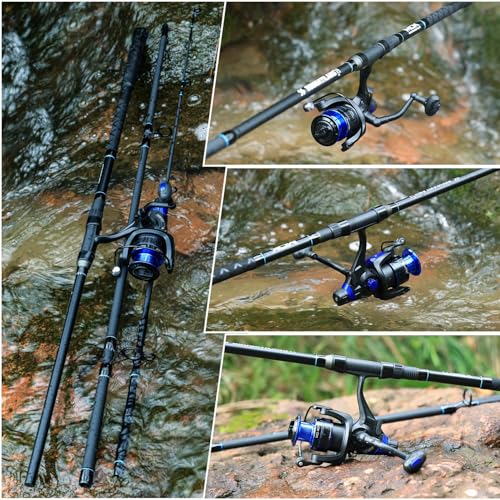 Sougayilang Surf Fishing Rod Combo Medium/Heavy 3 Piece Baitfeeder Spinning Combo with 4000 Size Reel for Travel