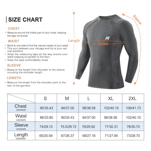 Men's Thermal Compression Shirt Fleece Lined Long Sleeve Athletic Base Layer Cold Weather Gear Workout Top Grey