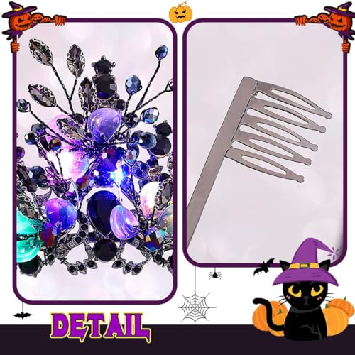 JAKAWIN Light Up Black Crown and Tiara Rhinestone Headpiece Halloween Costume Hair Accessories for Women