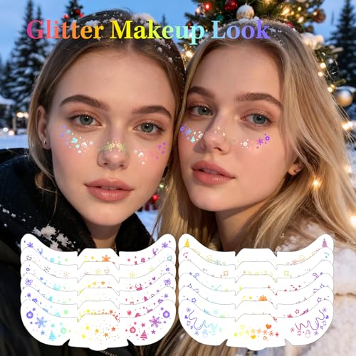 24pcs Glitter Makeup Patches-Holographic-Face Glitter, Sparkle Speckles Patches for Women, Body Temporary Tattoos,Cute Spa...