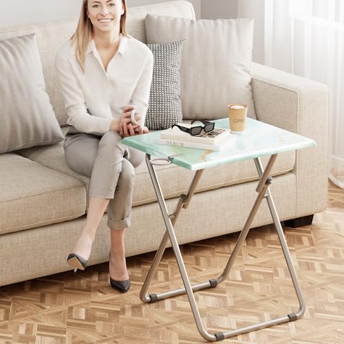 TV Trays Table Set of 2 Portable Folding TV Tray Table TV Dinner Tray with Sturdy MDF, Small Folding Tables with Phone & T...