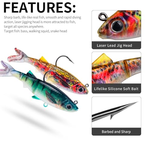 KTGCOZS Pack of 5 Soft Fishing Lure Set Artificial Bait for Outdoor Tackle and Freshwater Fishing Adventures 8cm/10cm/13cm