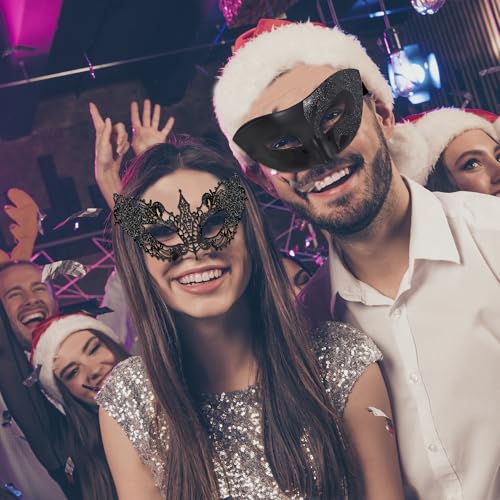 SIQUK Couple Masquerade Masks Set Venetian Party Mask Plastic Halloween Costume Mask Mardi Gras Mask for Women and Men