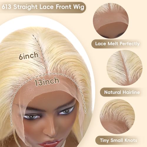 26 Inch Blonde Lace Front Wigs Human Hair Pre Plucked 613 Lace Front Wig Human Hair 200% Density Straight Blonde Wig with Baby Hair for Women