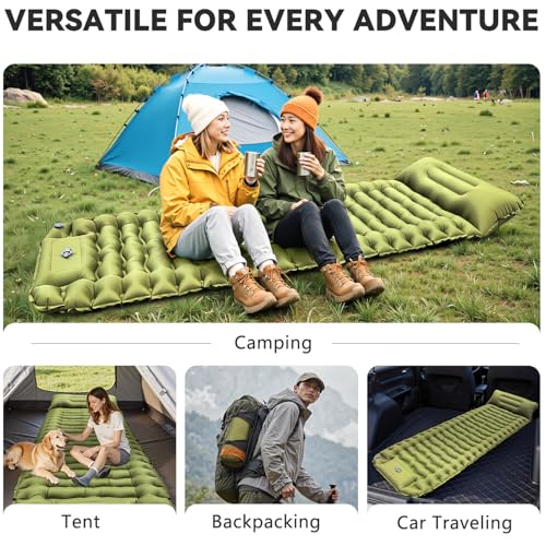 RusChic Sleeping Pad for Camping, Ultralight Inflatable Camping Mat with Pillow Built-in Foot Pump, Compact Camping Pad fo...