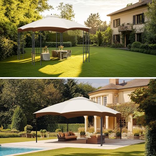 10x12 Canopy Replacement Top, Double Tiered Gazebo Cover with Air Vent Heavy Duty, Waterproof Gazebo Roof with Upgraded 30...
