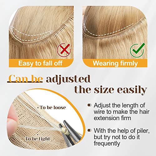 Benehair Human Hair Extensions Thick Ends Invisible Wire Real Human Hair with 2 Fish Lines Thicker Hairpieces 20inch 110g Dark Blonde Hair Extensions Straight Thicker Hairpieces for Women #27