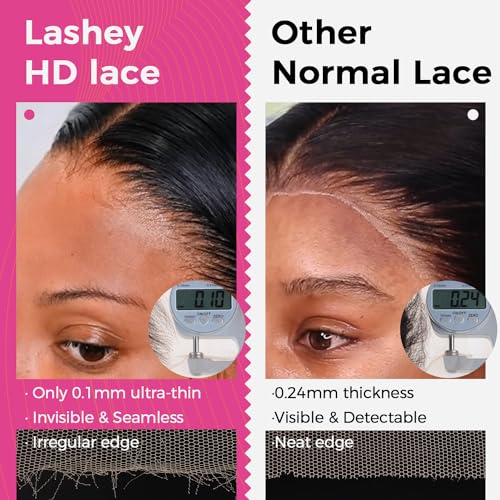 Lashey 5x5 SKINLIKE Real HD Lace Closure Body Wave, 0.10mm Ultra-Thin Human Hair Closure Pre Bleached Knots Pre Plucked Invisible Hairline 14 Inch Natural Black