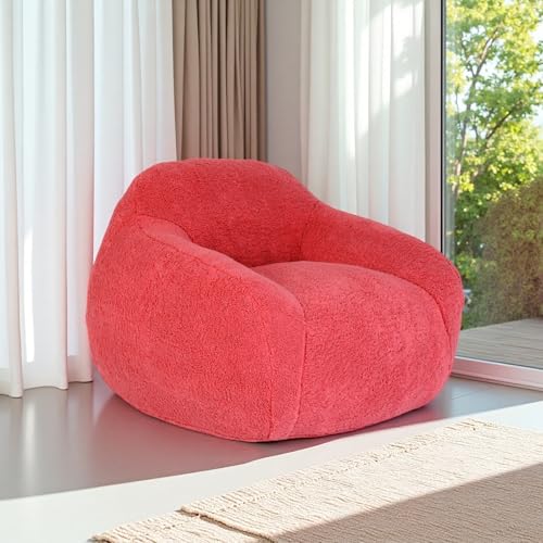 Bean Bag Chair Memory Foam Bean Bag Chairs for Adults Lazy Floor Sofa Bean Bag Couch with Armrests for Living Room Bedroom Adult Bean Bag Chair (Rose Red)