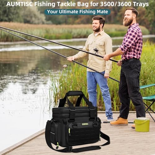 AUMTISC Fishing Tackle Bags for 3500/3600 Trays, Expandable Tackle Box Organizer Gear Storage Bag, with Rod Holders, Detac...