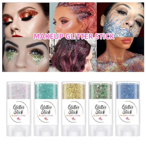Body Glitter Stick, Holographic Sequins Neon Outfit Rave Festival Party Accessories Face and Body Glitter Gel Makeup (Rain...